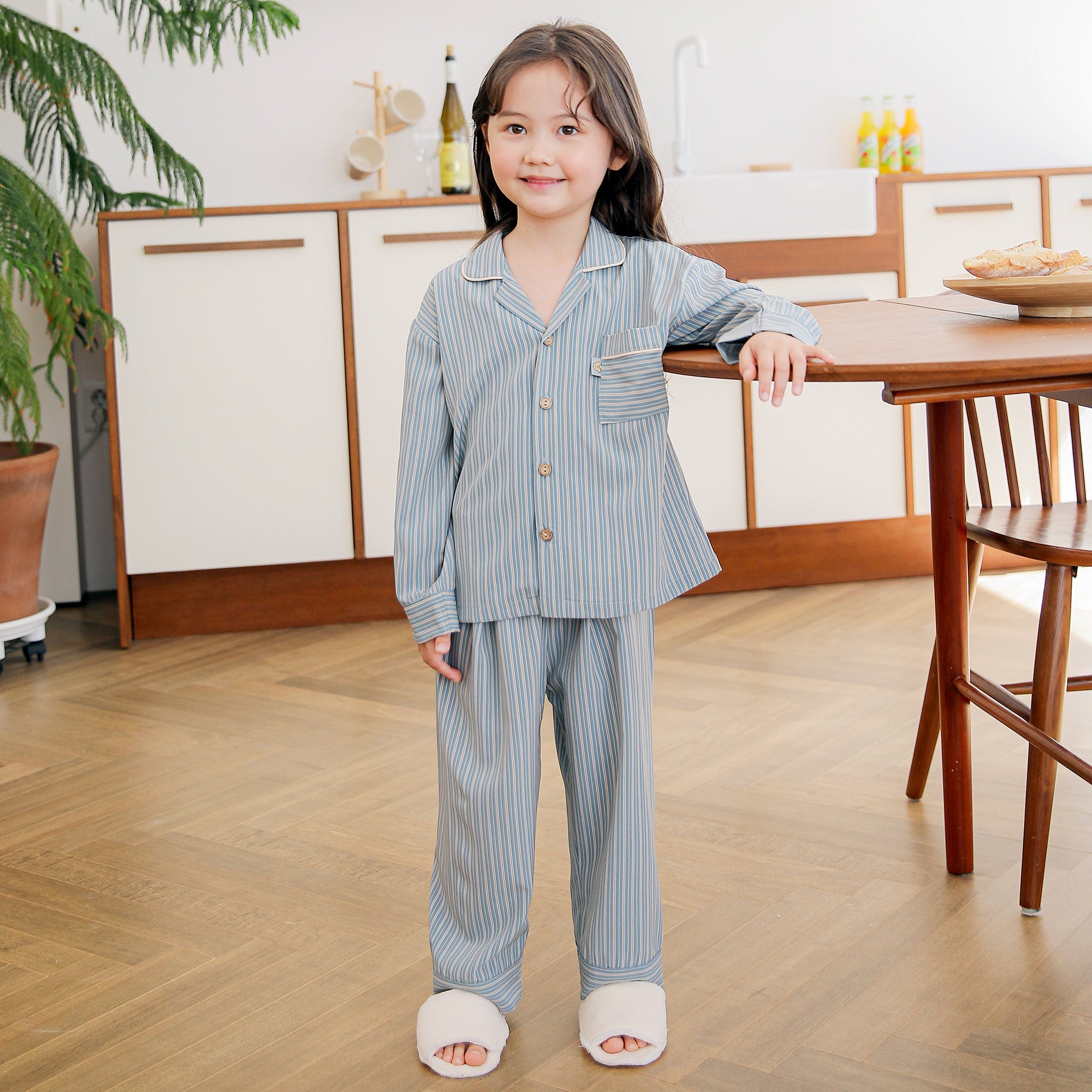 Blueberry Breeze Stripes Collared Long Sleeve Set