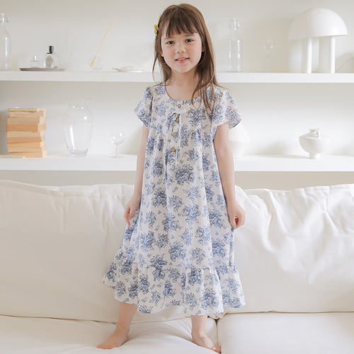 Blue Toile Short Sleeve Nightgown