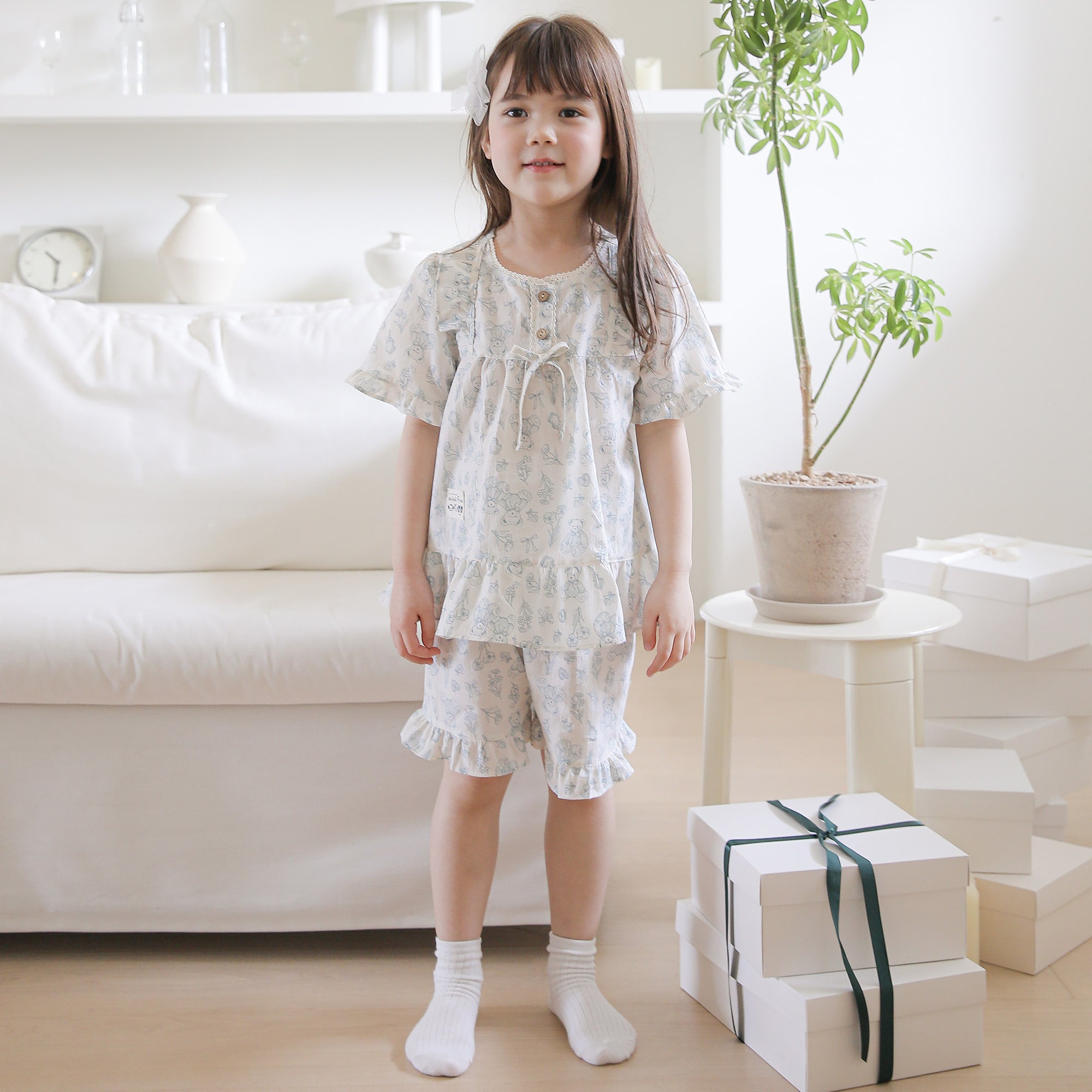 Bluebell Blossom Ruffled Tie Short Sleeve Set