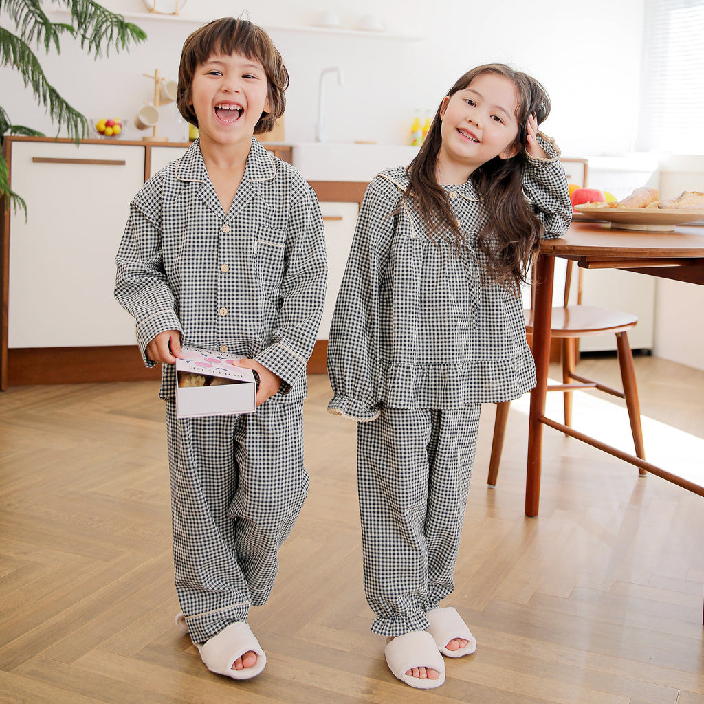 Salt & Pepper Plaid Collared Long Sleeve Set