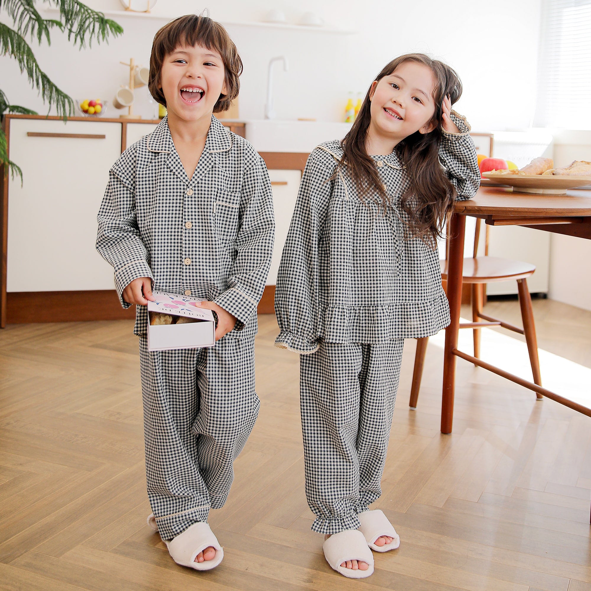 Salt & Pepper Plaid Collared Long Sleeve Set