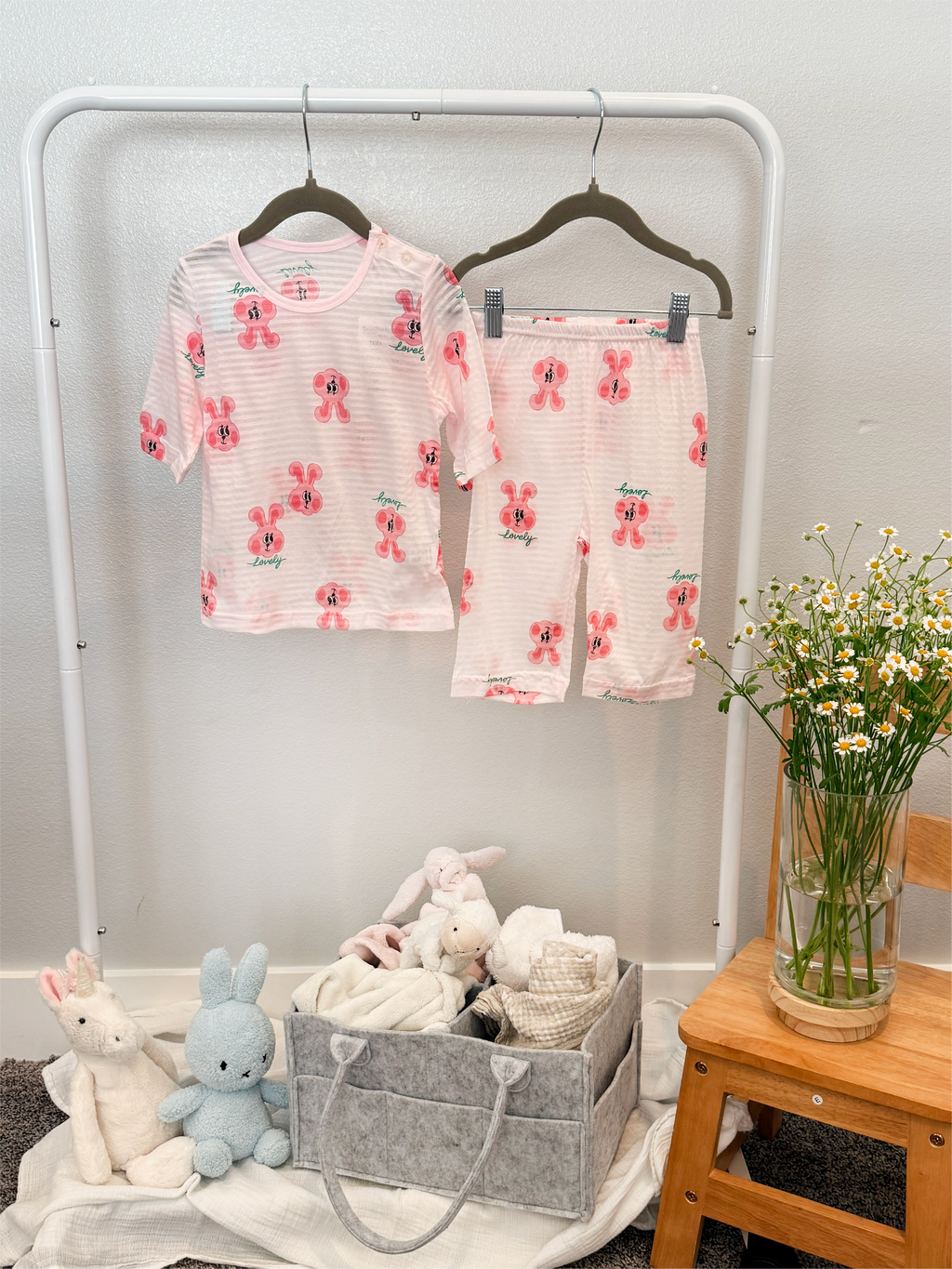 Pink Lovely Bunny Short Sleeve Set