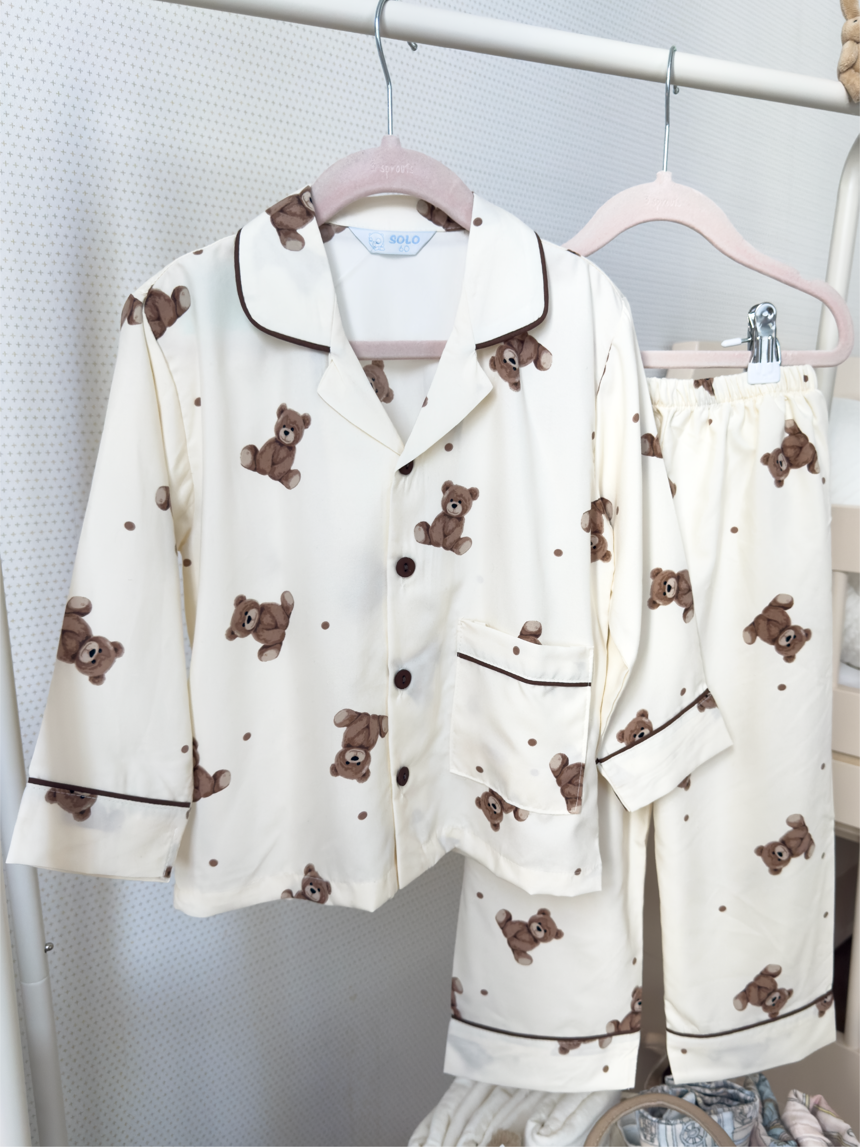 Collared Long Sleeve Set - Teddy Bear
