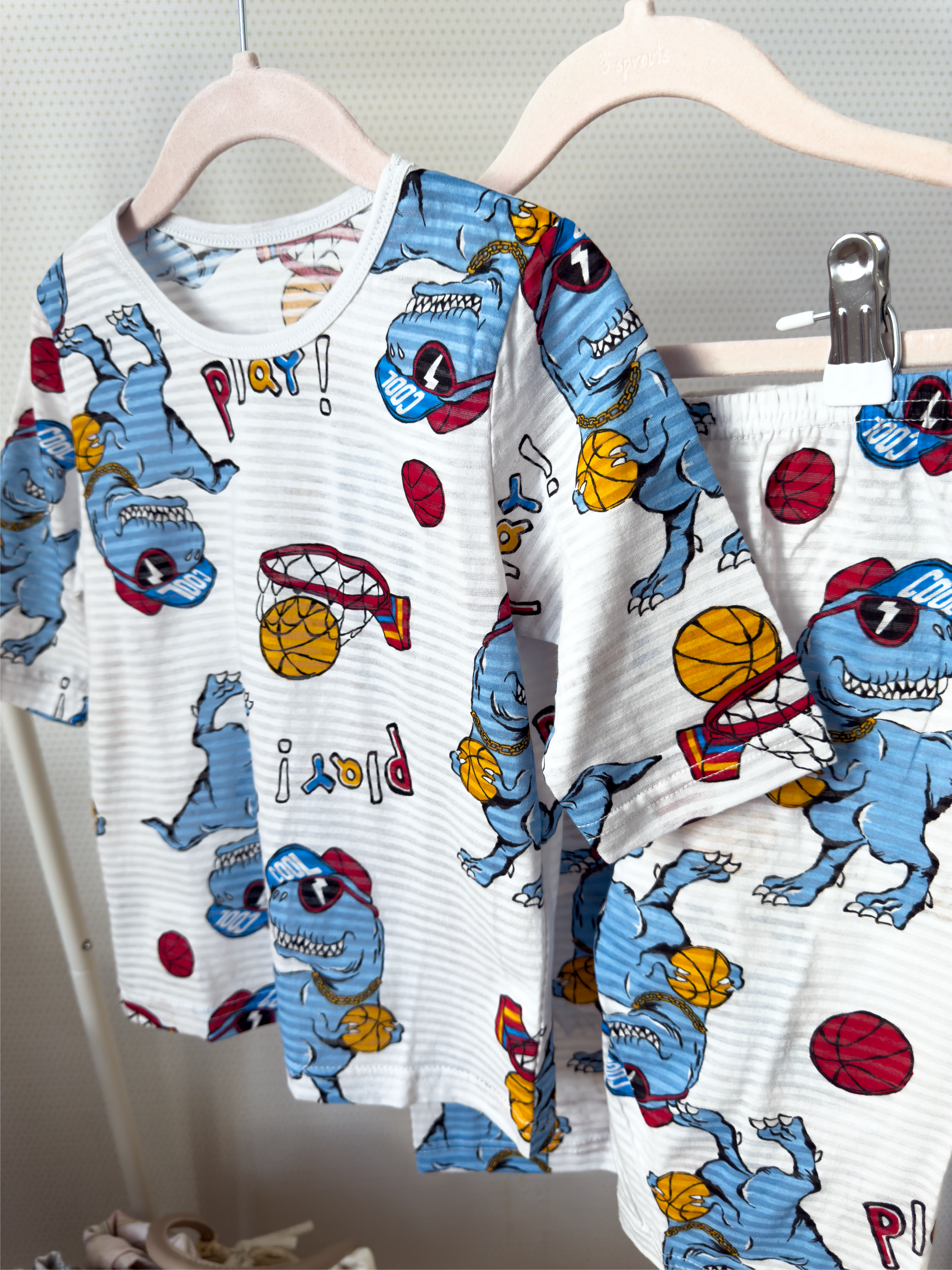 Dinosaur Basketball Short Sleeve Set