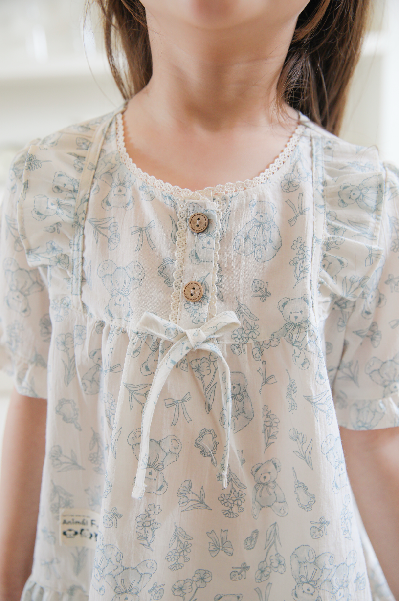 Bluebell Blossom Ruffled Tie Short Sleeve Set