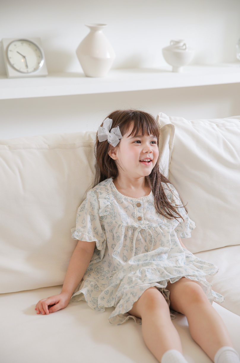 Bluebell Blossom Ruffled Tie Short Sleeve Set