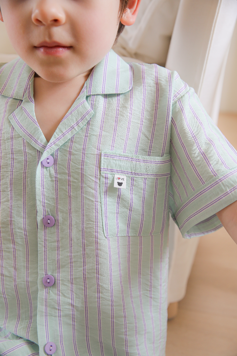 Cotton Candy Mint Collared Short Sleeve Set
