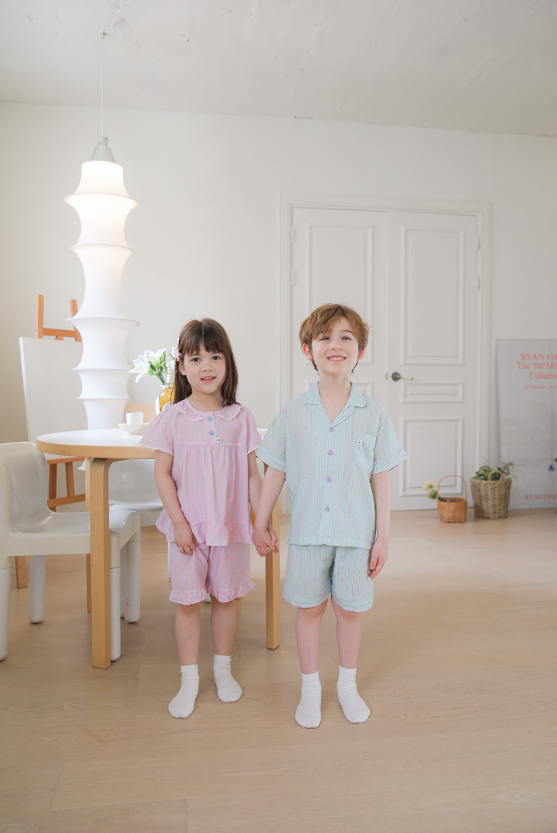 Cotton Candy Pink Ruffled Collared Short Sleeve Set