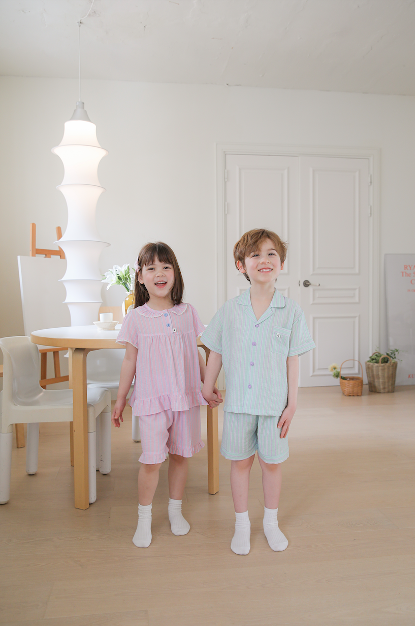 Cotton Candy Pink Ruffled Collared Short Sleeve Set
