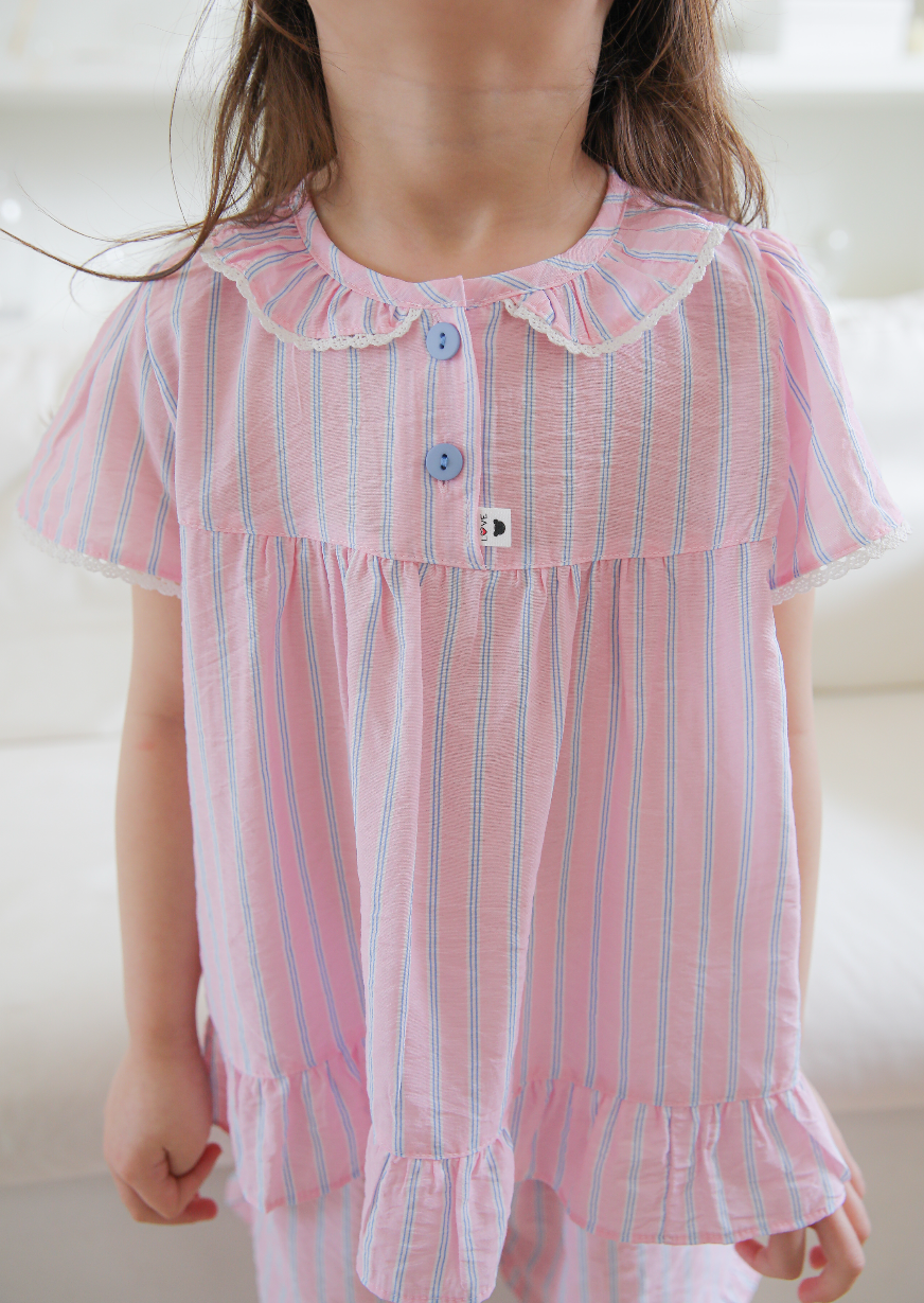 Cotton Candy Pink Ruffled Collared Short Sleeve Set