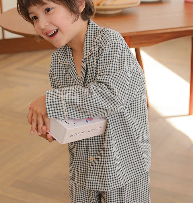 Salt & Pepper Plaid Collared Long Sleeve Set
